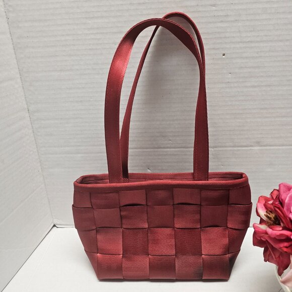 Harveys Seatbelt Dark Red Woven Small Tote Vintage Y2K Purse Shoulder Bag - Picture 2 of 14